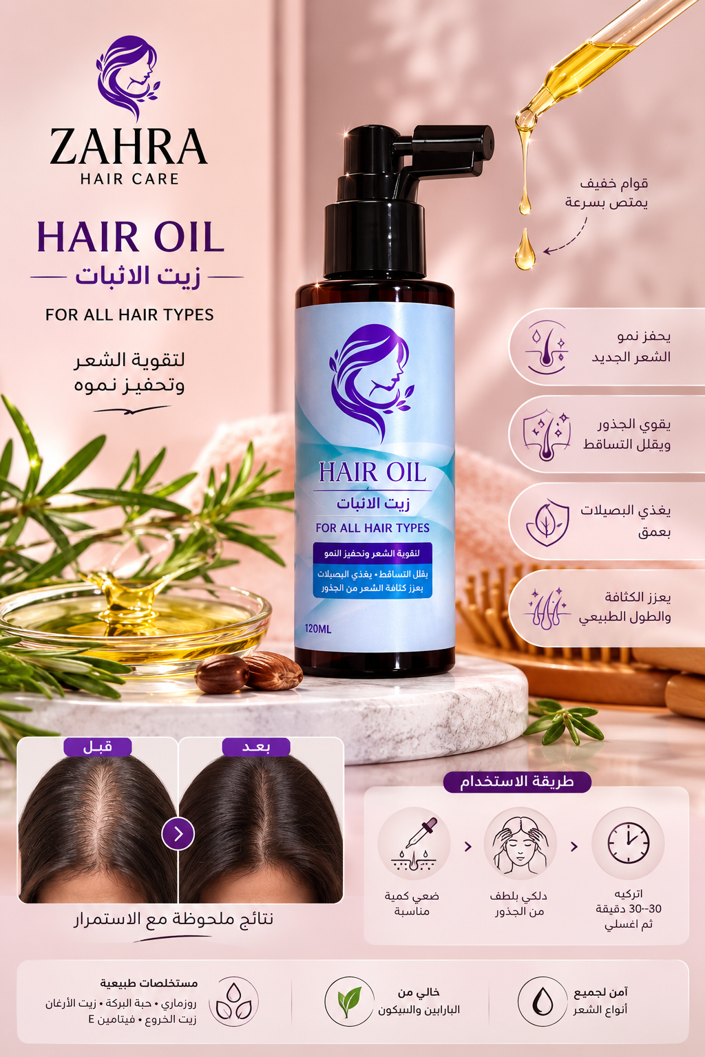 زيت الانبات hair loss oil
لتكثيف الشعر ووقف التساقط